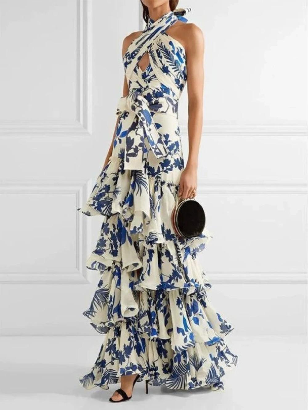 ZARA Boho Summer Vacation Lolita Floral Print Tie Maxi Dress